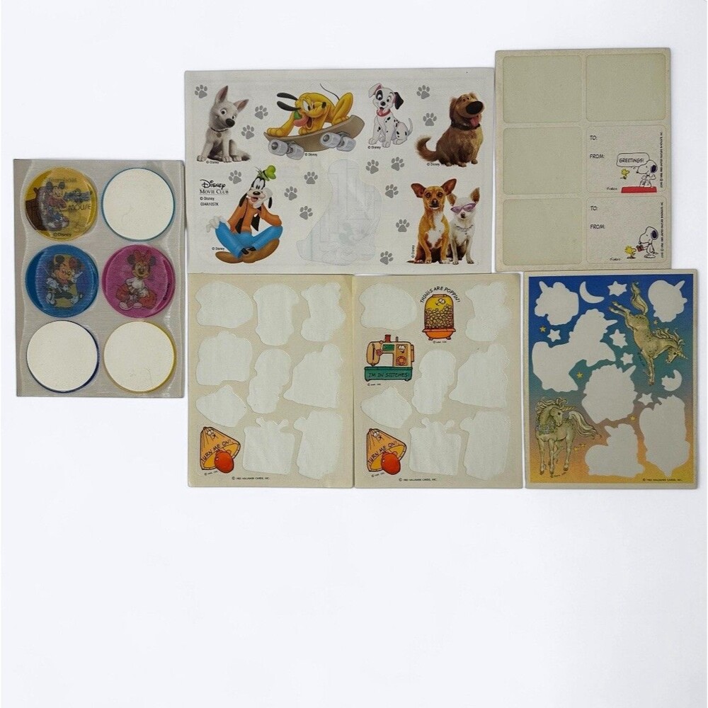 Lot 6 Incomplete Sticker Sheets Vintage & New Disney Hallmark Peanuts Lenticular